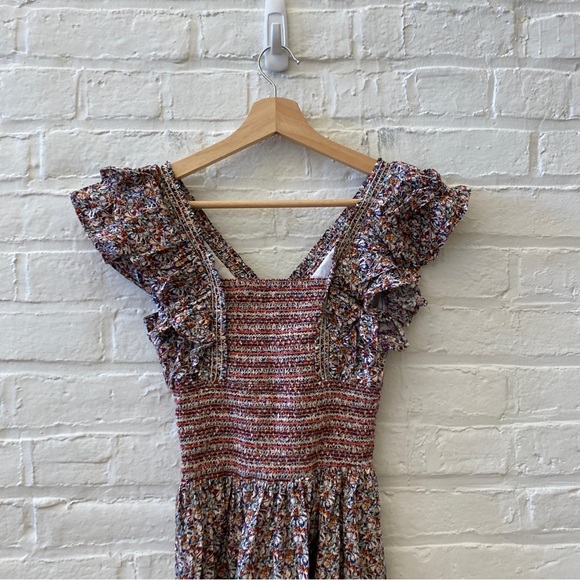 Tuckernuck || O.P.T. Scilla Smocked Ruffle Midi Dress Floral Cotton Poplin XS - Picture 6 of 10